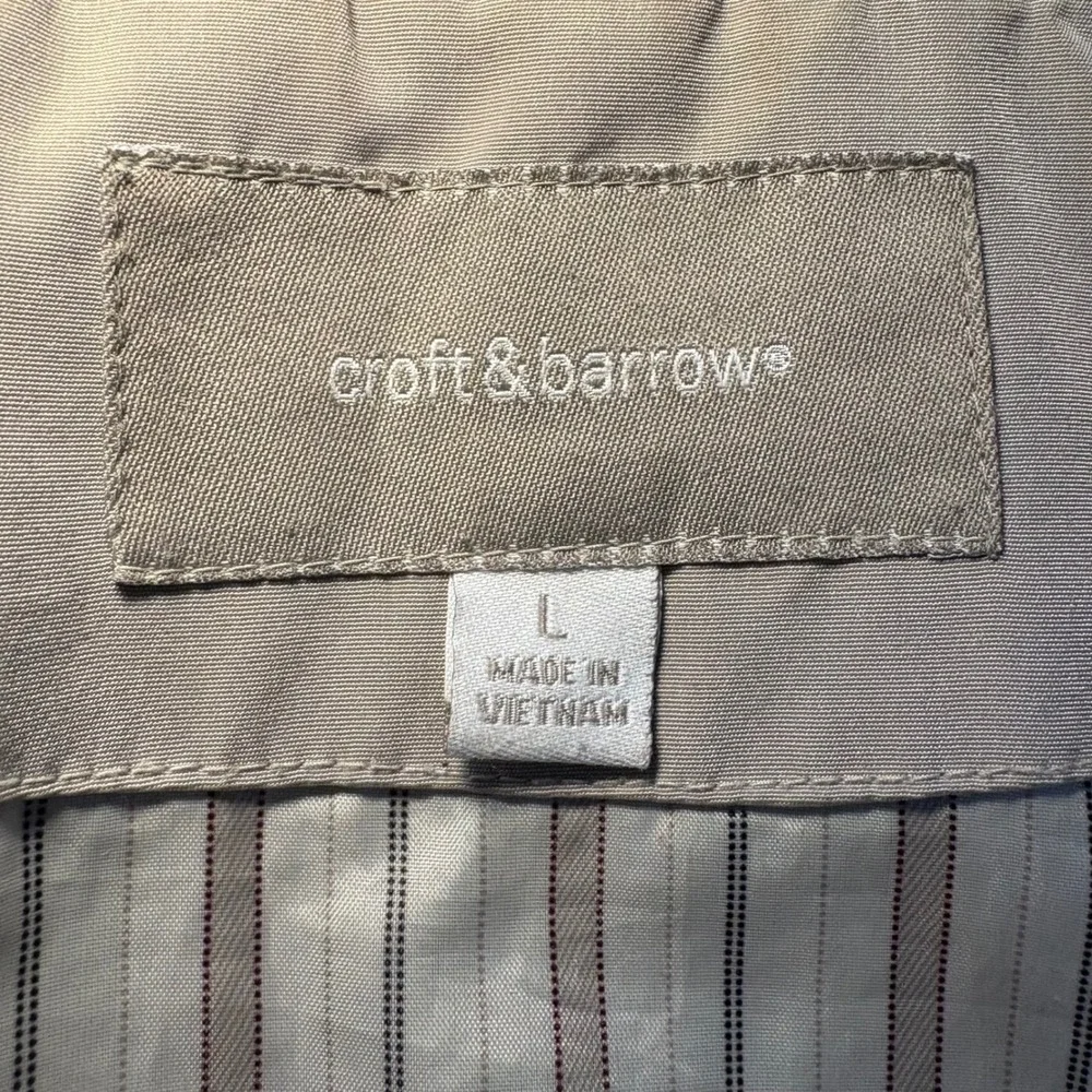 Croft & Barrow Full Zip Button‎ Front Windbreaker Jacket Black Tan Trim Womens L
